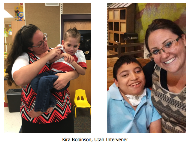 Two images of Kira Robinson with children that she works with.